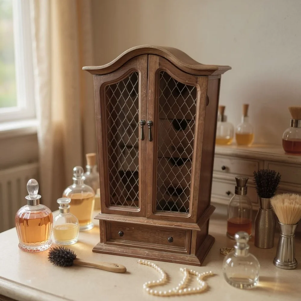 Vintage Wooden Tabletop Jewelry Armoire Cabinet Large Jewelry Box